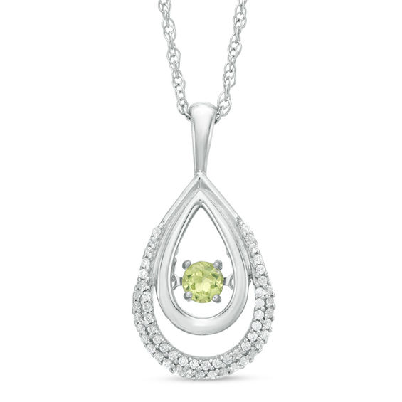 Unstoppable Love™ Peridot and 0.15 CT. T.W. Diamond Teardrop Pendant in Sterling Silver