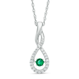 Unstoppable Love™ Lab-Created Emerald and 0.15 CT. T.W. Diamond Twist Teardrop Pendant in 10K White Gold