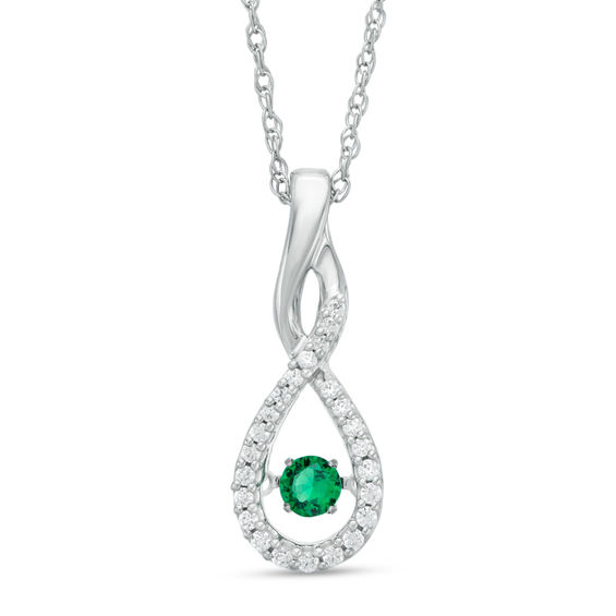 Unstoppable Love™ Lab-Created Emerald and 0.15 CT. T.W. Diamond Twist Teardrop Pendant in 10K White Gold