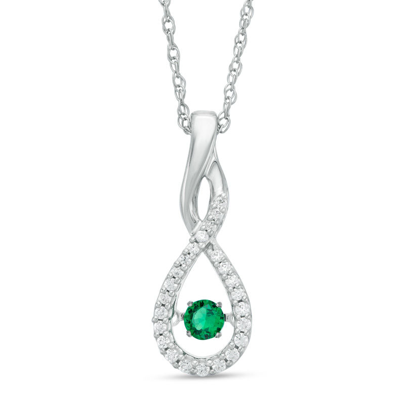 Unstoppable Love™ Lab-Created Emerald and 0.15 CT. T.W. Diamond Twist Teardrop Pendant in 10K White Gold|Peoples Jewellers