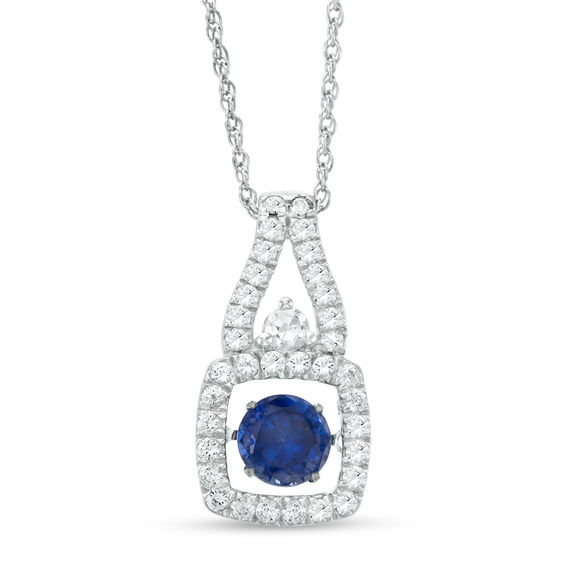 Unstoppable Love™ 5.8mm Lab-Created Blue and White Sapphire Fancy Doorknocker Pendant in Sterling Silver