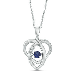 Unstoppable Love™ 4.0mm Lab-Created Blue Sapphire and 0.04 CT. T.W. Diamond Abstract Heart Pendant in Sterling Silver