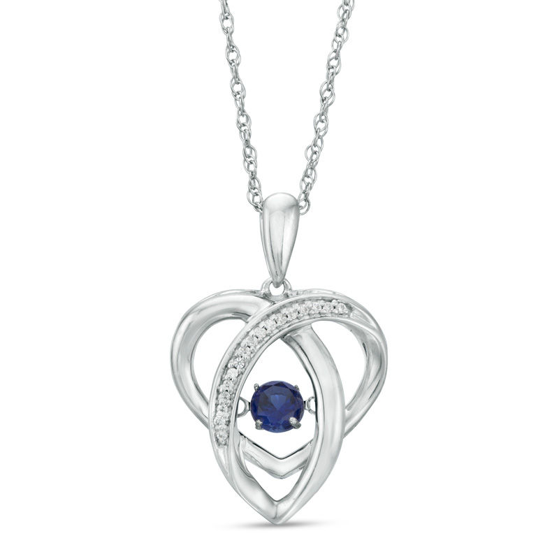 Unstoppable Love™ 4.0mm Lab-Created Blue Sapphire and 0.04 CT. T.W. Diamond Abstract Heart Pendant in Sterling Silver|Peoples Jewellers