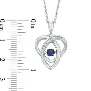 Unstoppable Love™ 4.0mm Lab-Created Blue Sapphire and 0.04 CT. T.W. Diamond Abstract Heart Pendant in Sterling Silver