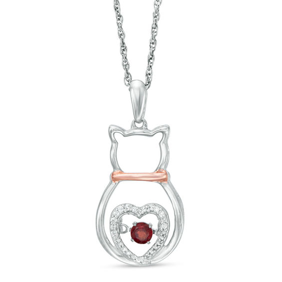 Unstoppable Love™ Garnet and Diamond Accent Cat Pendant in Sterling Silver and 10K Rose Gold