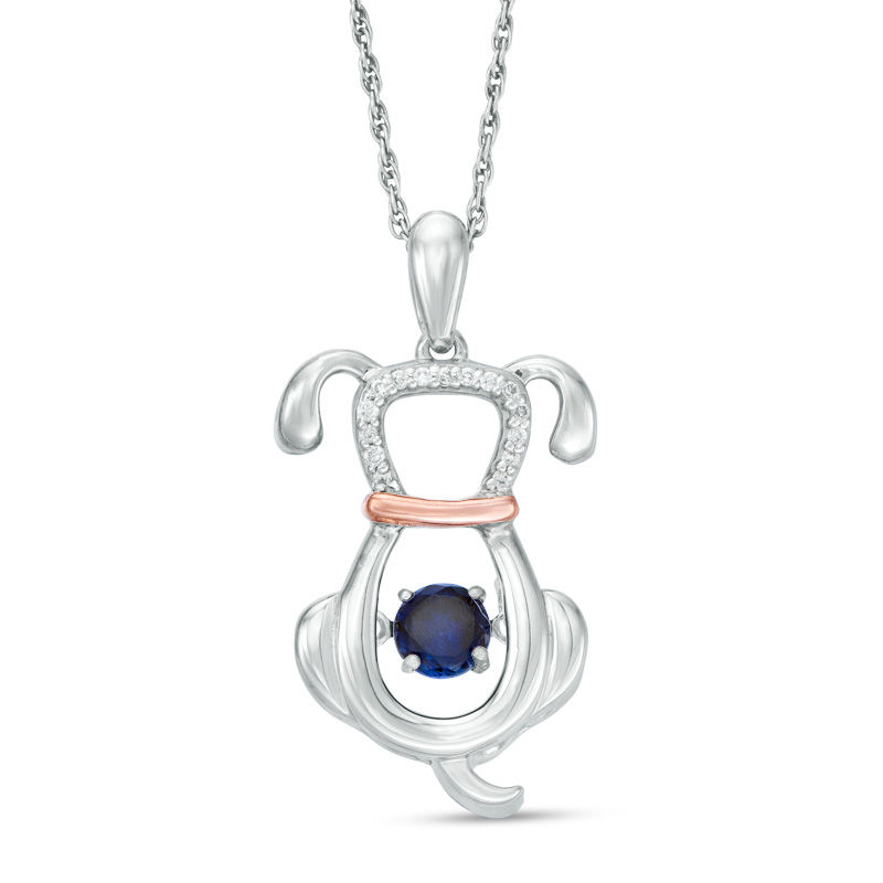 Unstoppable Love™ 4.0mm Lab-Created Blue Sapphire and Diamond Accent Dog Pendant in Sterling Silver and 10K Rose Gold|Peoples Jewellers