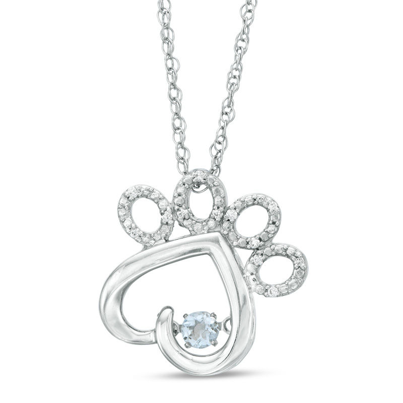 Unstoppable Love™ Aquamarine and Diamond Accent Paw Print Pendant in Sterling Silver|Peoples Jewellers