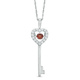 Unstoppable Love™ 4.0mm Garnet and Lab-Created White Sapphire Heart-Top Key Pendant in Sterling Silver