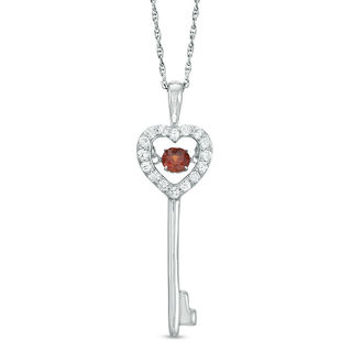 Unstoppable Love™ 4.0mm Garnet and Lab-Created White Sapphire Heart-Top Key Pendant in Sterling Silver