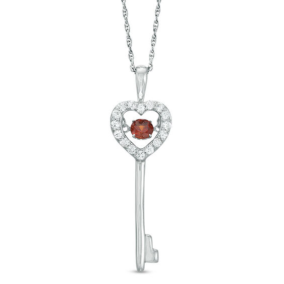 Unstoppable Love™ 4.0mm Garnet and Lab-Created White Sapphire Heart-Top Key Pendant in Sterling Silver