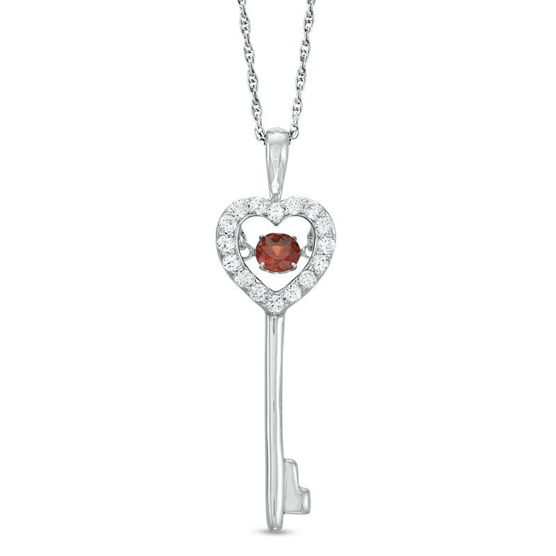 Unstoppable Love™ 4.0mm Garnet and Lab-Created White Sapphire Heart-Top Key Pendant in Sterling Silver|Peoples Jewellers