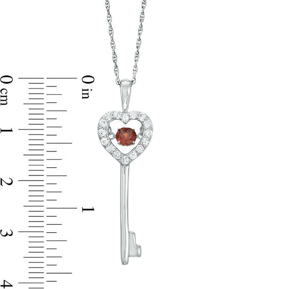 Unstoppable Love™ 4.0mm Garnet and Lab-Created White Sapphire Heart-Top Key Pendant in Sterling Silver