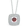 Unstoppable Love™ 5.0mm Garnet and 0.18 CT. T.W. Diamond Double Row Cushion Pendant in Sterling Silver