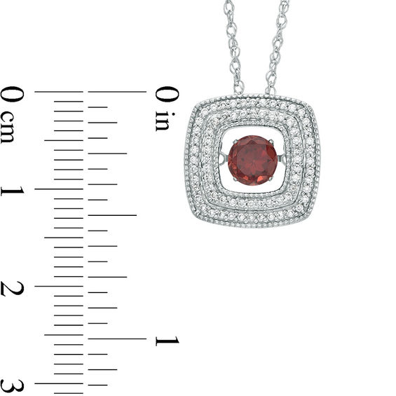 Unstoppable Love™ 5.0mm Garnet and 0.18 CT. T.W. Diamond Double Row Cushion Pendant in Sterling Silver