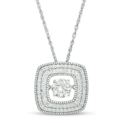 Unstoppable Love™ Lab-Created White Sapphire and 0.18 CT. T.W. Diamond Double Row Square Pendant in Sterling Silver