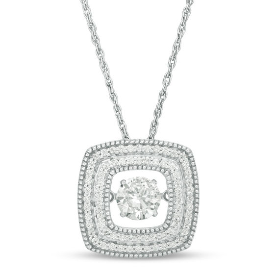 Unstoppable Love™ Lab-Created White Sapphire and 0.18 CT. T.W. Diamond Double Row Square Pendant in Sterling Silver