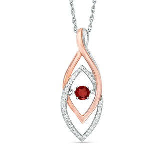 Unstoppable Love™ Garnet and 0.09 CT. T.W. Diamond Double Flame Pendant in Sterling Silver and 10K Rose Gold