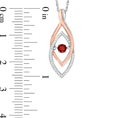 Unstoppable Love™ Garnet and 0.09 CT. T.W. Diamond Double Flame Pendant in Sterling Silver and 10K Rose Gold