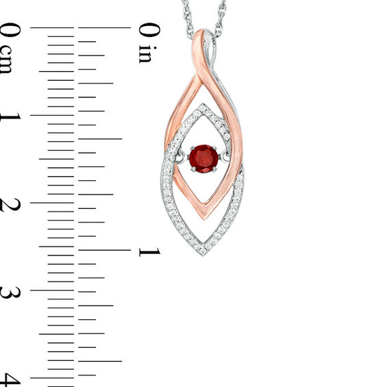 Unstoppable Love™ Garnet and 0.09 CT. T.W. Diamond Double Flame Pendant in Sterling Silver and 10K Rose Gold