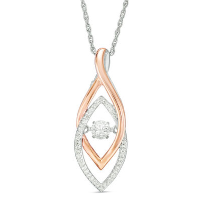 Unstoppable Love™ Lab-Created White Sapphire and 0.09 CT. T.W. Diamond Pendant in Sterling Silver and 10K Rose Gold