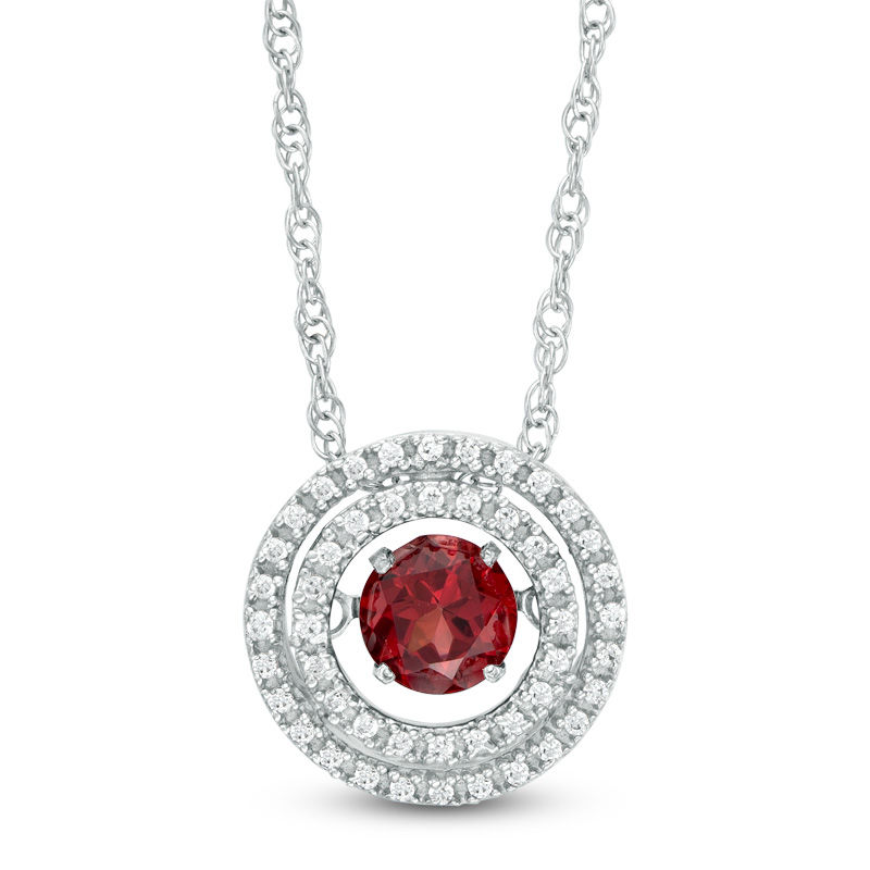Unstoppable Love™ 5.0mm Garnet and 0.15 CT. T.W. Diamond Double Row Circle Pendant in Sterling Silver|Peoples Jewellers