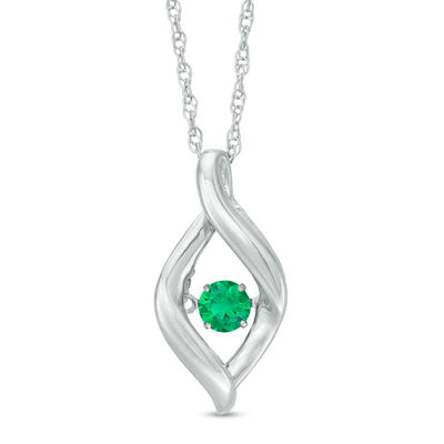 Unstoppable Love™ 4.0mm Lab-Created Emerald Ribbon Flame Pendant in Sterling Silver