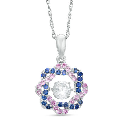 Unstoppable Love™ Lab-Created White, Blue and Pink Sapphire Woven Wreath Pendant in Sterling Silver