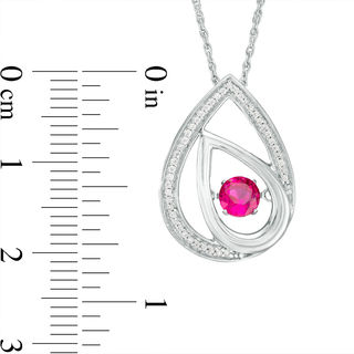 Unstoppable Love™ 4.5mm Lab-Created Ruby and 0.09 CT. T.W. Diamond Offset Teardrops Pendant in Sterling Silver