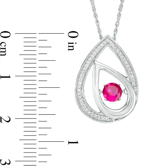 Unstoppable Love™ 4.5mm Lab-Created Ruby and 0.09 CT. T.W. Diamond Offset Teardrops Pendant in Sterling Silver