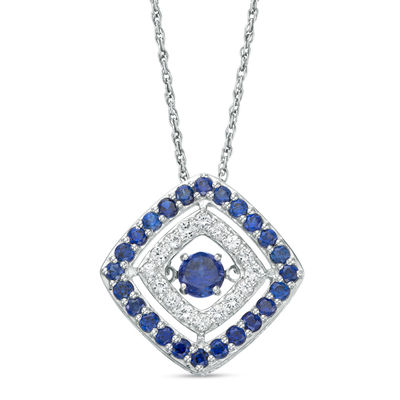 Unstoppable Love™ Lab-Created Blue and White Sapphire Tilted Square Pendant in Sterling Silver