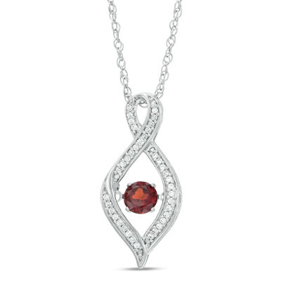 Unstoppable Love™ 4.5mm Garnet and 0.11 CT. T.W. Diamond Infinity Flame Pendant in Sterling Silver