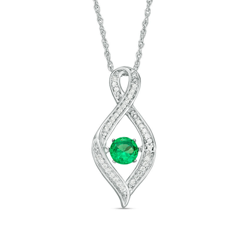 Unstoppable Love™ 4.5mm Lab-Created Emerald and 0.11 CT. T.W. Diamond Infinity Flame Pendant in Sterling Silver|Peoples Jewellers