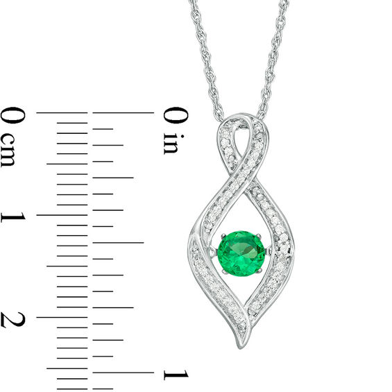 Unstoppable Love™ 4.5mm Lab-Created Emerald and 0.11 CT. T.W. Diamond Infinity Flame Pendant in Sterling Silver