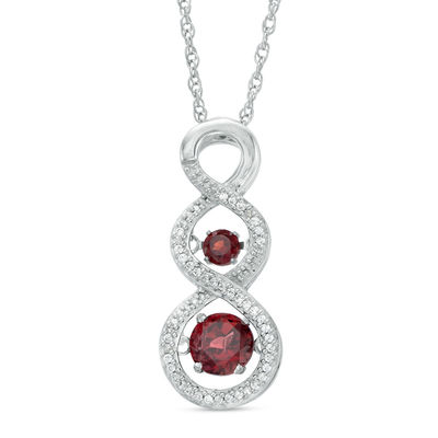 Unstoppable Love™ Garnet and 0.11 CT. T.W. Diamond Cascading Infinity Pendant in Sterling Silver