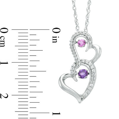 Unstoppable Love™ Amethyst, Lab-Created Pink Sapphire and 0.15 CT. T.W. Diamond Hearts Pendant in Sterling Silver