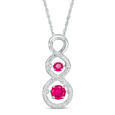 Unstoppable Love™ Lab-Created Ruby and 0.11 CT. T.W. Diamond Cascading Infinity Pendant in Sterling Silver