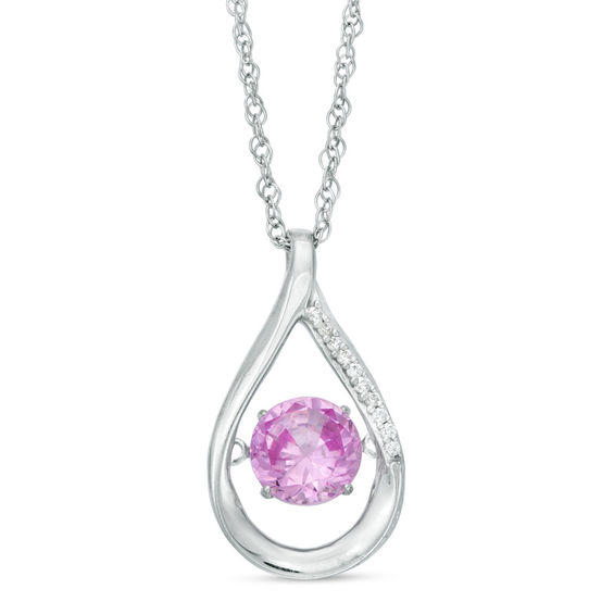 Unstoppable Love™ 6.5mm Lab-Created Pink Sapphire and Diamond Accent Teardrop Pendant in Sterling Silver