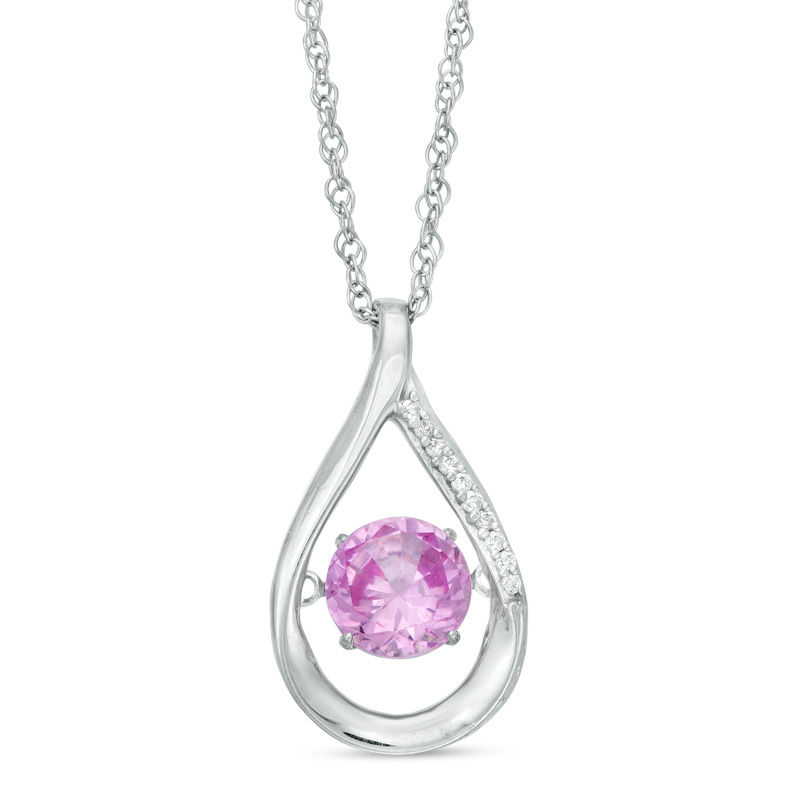 Unstoppable Love™ 6.5mm Lab-Created Pink Sapphire and Diamond Accent Teardrop Pendant in Sterling Silver|Peoples Jewellers