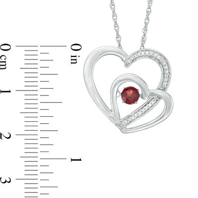 Unstoppable Love™ 4.0mm Garnet and 0.07 CT. T.W. Diamond Pair of Hearts Pendant in Sterling Silver