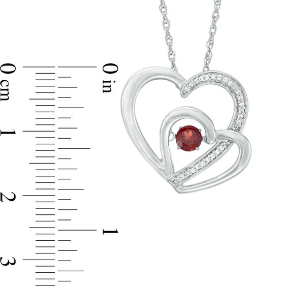 Unstoppable Love™ 4.0mm Garnet and 0.07 CT. T.W. Diamond Pair of Hearts Pendant in Sterling Silver