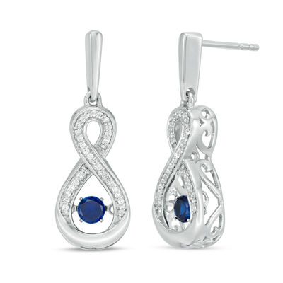 Unstoppable Love™ Lab-Created Blue Sapphire and 0.09 CT. T.W. Diamond Infinity Drop Earrings in Sterling Silver