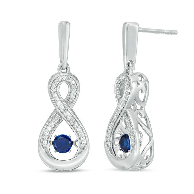 Unstoppable Love™ Lab-Created Blue Sapphire and 0.09 CT. T.W. Diamond Infinity Drop Earrings in Sterling Silver|Peoples Jewellers
