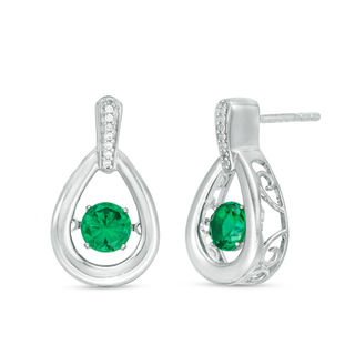 Unstoppable Love™ 5.0mm Lab-Created Emerald and 0.04 CT. T.W. Diamond Doorknocker Teardrop Earrings in Sterling Silver