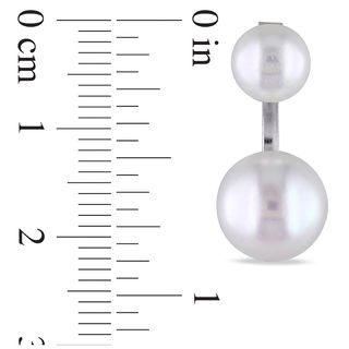 7.0-10.5mm Button Freshwater Cultured Pearl Front/Back Earrings in Sterling Silver