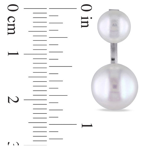 7.0-10.5mm Button Freshwater Cultured Pearl Front/Back Earrings in Sterling Silver