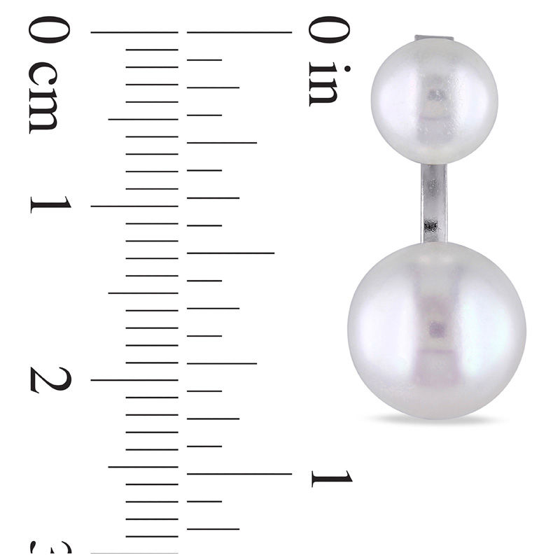 7.0-10.5mm Button Freshwater Cultured Pearl Front/Back Earrings in Sterling Silver|Peoples Jewellers