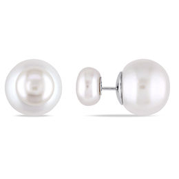 8.0-13.0mm Button Freshwater Cultured Pearl Reversible Stud Earrings in Sterling Silver
