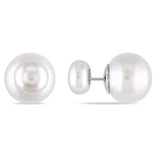 8.0-13.0mm Button Freshwater Cultured Pearl Reversible Stud Earrings in Sterling Silver