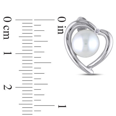 8.0-8.5mm Freshwater Cultured Pearl and 0.04 CT. T.W. Diamond Heart Frame Stud Earrings in Sterling Silver