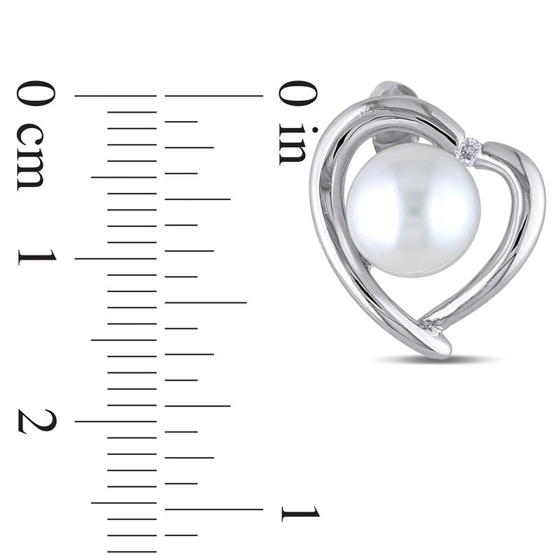 8.0-8.5mm Freshwater Cultured Pearl and 0.04 CT. T.W. Diamond Heart Frame Stud Earrings in Sterling Silver|Peoples Jewellers